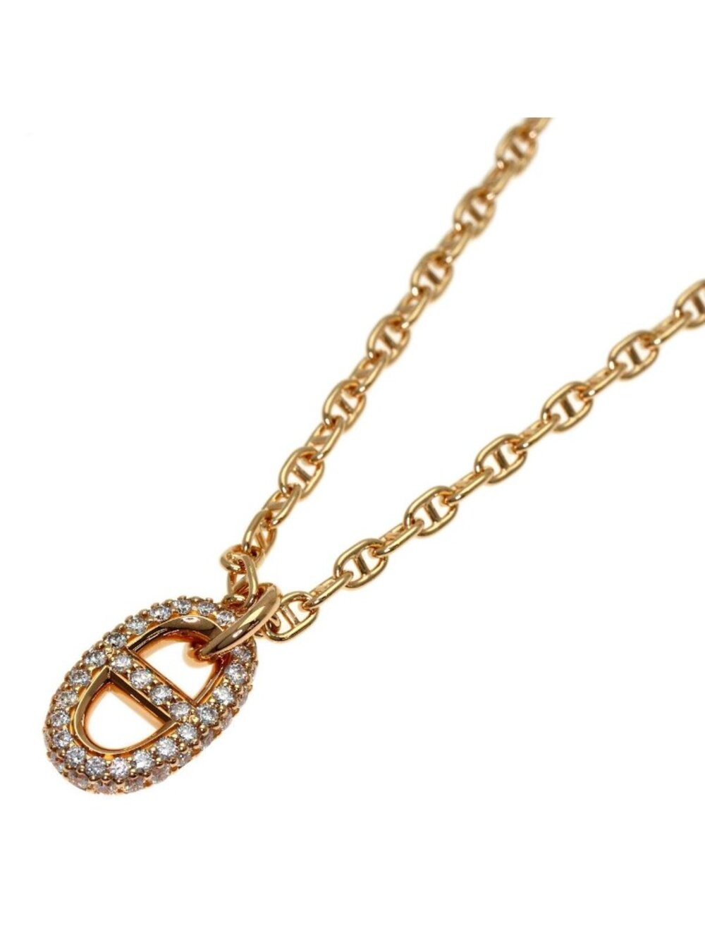 Hermes Chaine D'ancre Farandole PM Diamond Necklace 18k Pink Gold